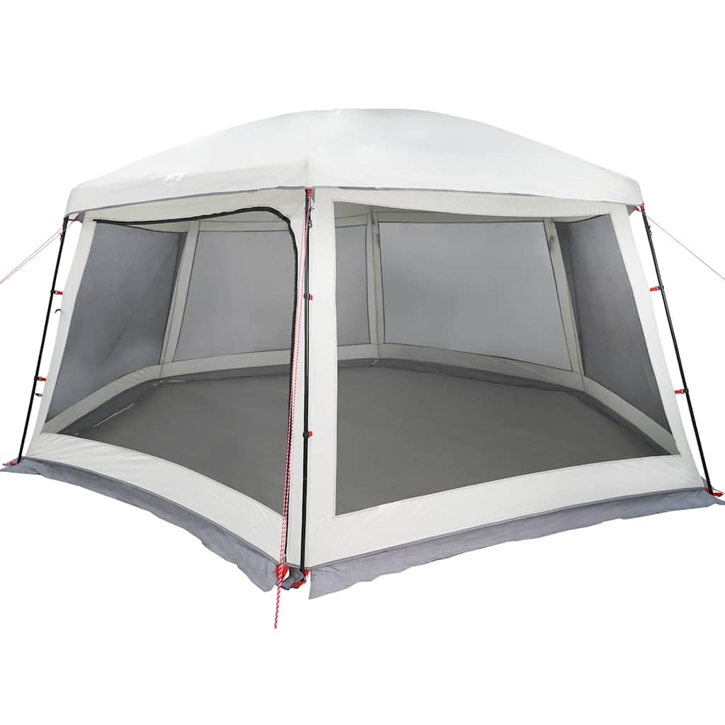Tente de Piscine Ronde Abri de Jardin Ombrage Grand Pavillon Multiusage avec Parois en Maille Double Toit Amovible et Armature en Acier Gris 618x532x246 cm