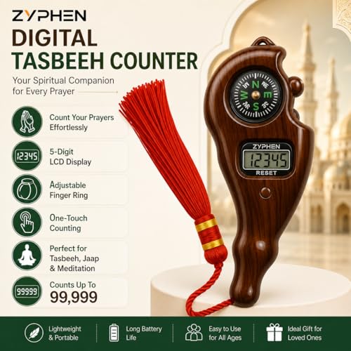 Image of Zyphen Digital Tasbeeh Hand Tally Counter Finger Ring Digital Counting Machine Counter Tasbeeh & Jaap mala for Counting Purpose with LED (1 Pc)