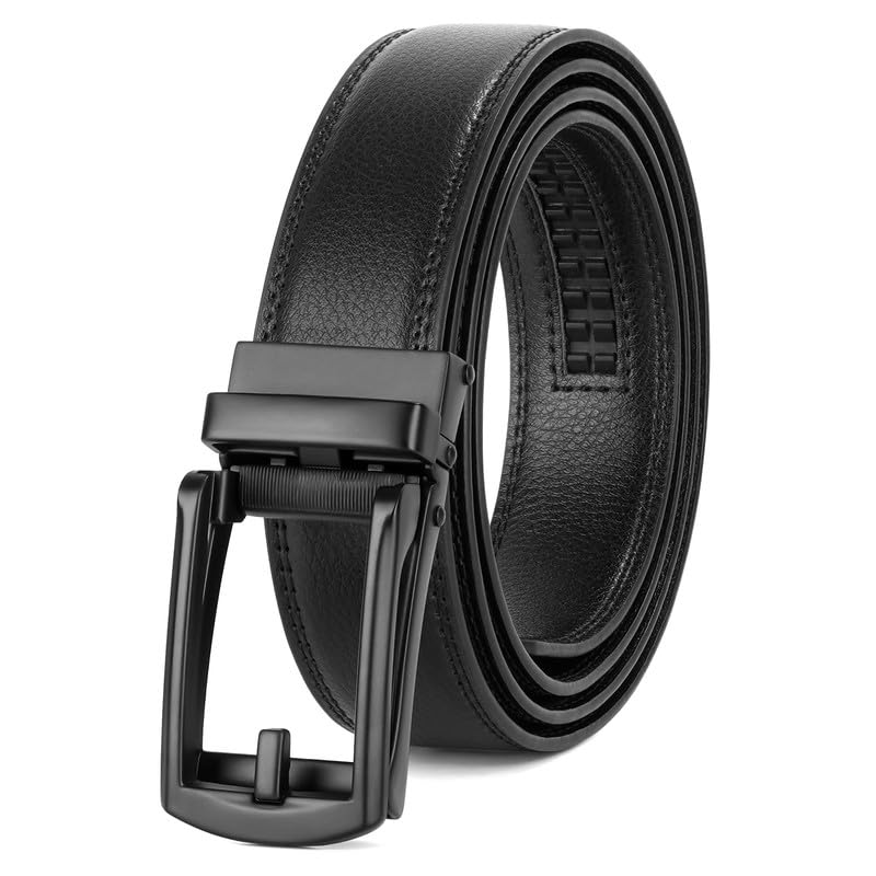JasGood Herren Ledergürtel Automatische Ratsche Gürtel für Herren Leder Gürtel 33mm Breit mit Verstellbarer Automatische Schnalle für Anzug Geschäft Lässig