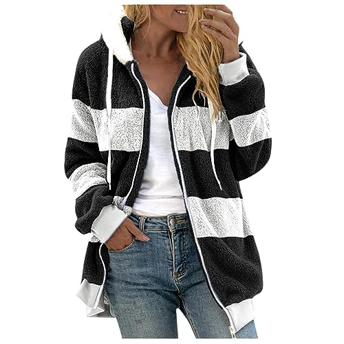 Ceboyel Teddy Coat For Women Hooded Fuzzy Sherpa Jacket Fleece Drawstring Zip Up Hoodie 2023 Trendy Winter Outerwear Clotheslong Sherpa Jacket Women Plus Black Xl