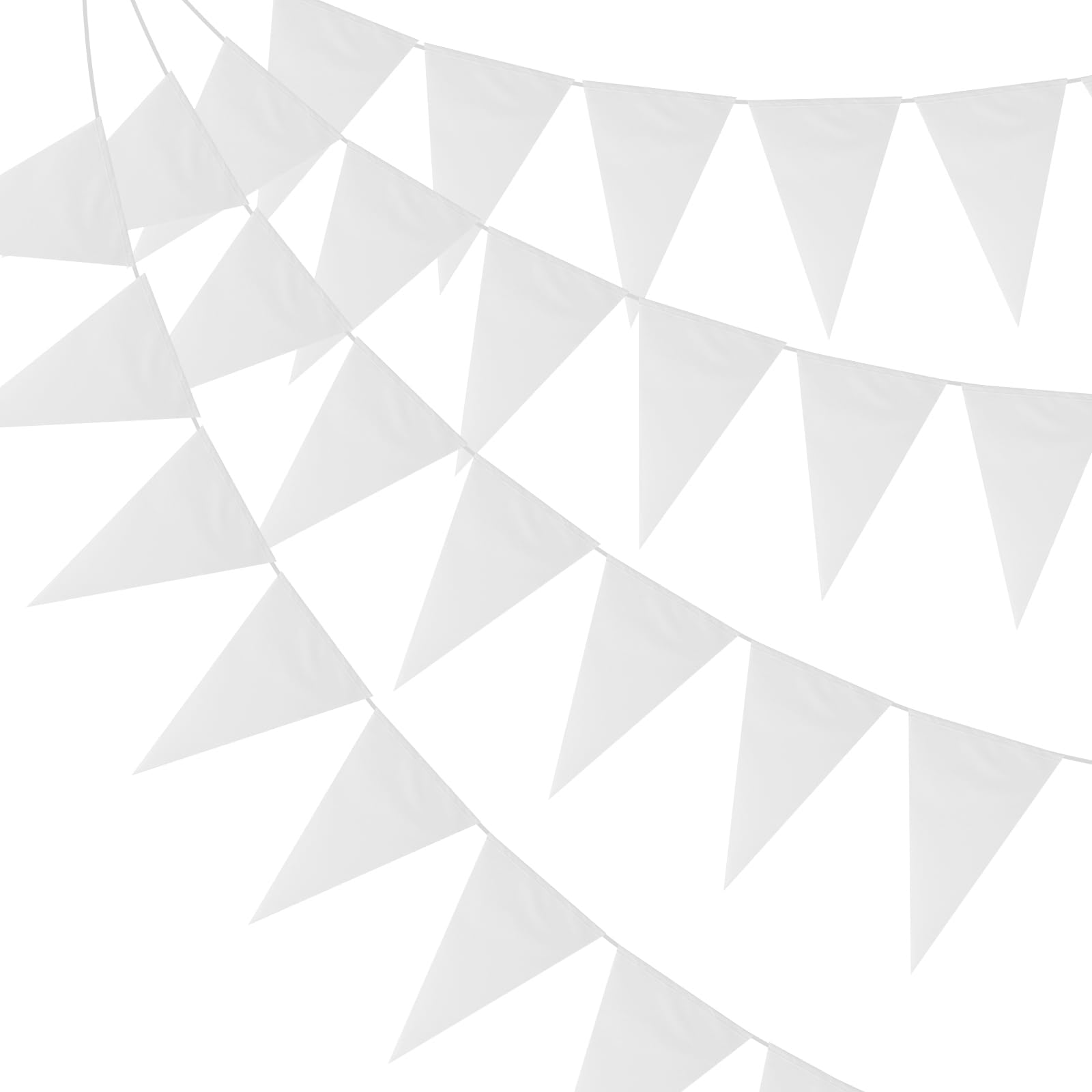 PATIKIL Pennant Banner Flags 100ft, 60 Pcs String Hanging Triangle Bunting DIY Flags for Grand Opening Wedding Birthday Party Decorations, White