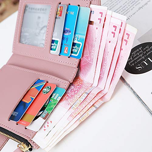 Jennyfly Small Wallet Purse for Women, Fashion Women Girls Cute Short Style Clutch Zipper Wallet PU Leather Purse with Multiple Card Slots Small Purse with Wrist Strap for Shopping Travel - Black