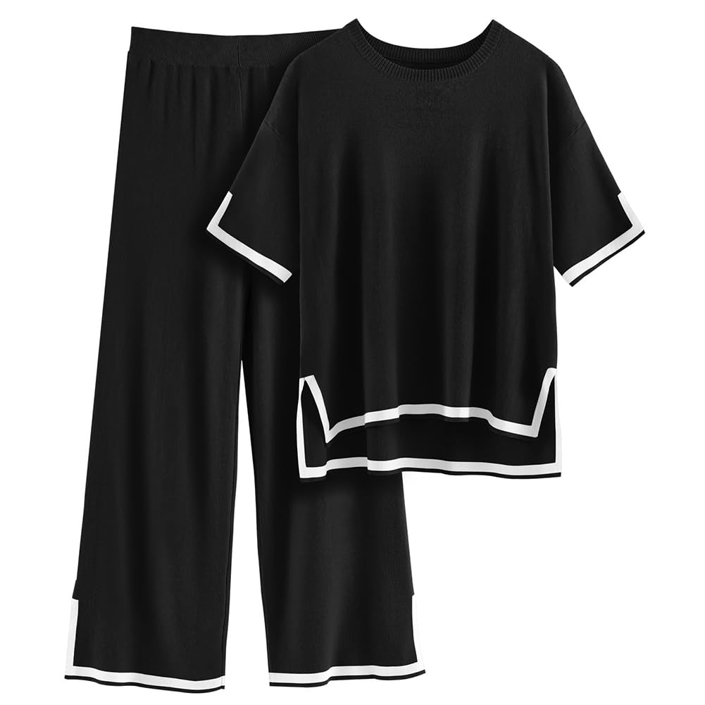 DONYKARRY Conjunto Dos Piezas Mujer 2 Pcs Casual Tejido Camisa manga larga y Pantalones verano otoño Deportivo Suelto Traje Cómodo Moda Color sólido ligera Talla grande