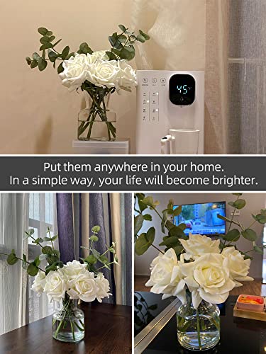 Grtefhu Artificial Flowers With White Roses In Vase, Fake Flowers In Artificial Water Vase, Silk Flower Arrangements In Vase With Artificial Flowers For Home Dining Table Decor. #TOP3