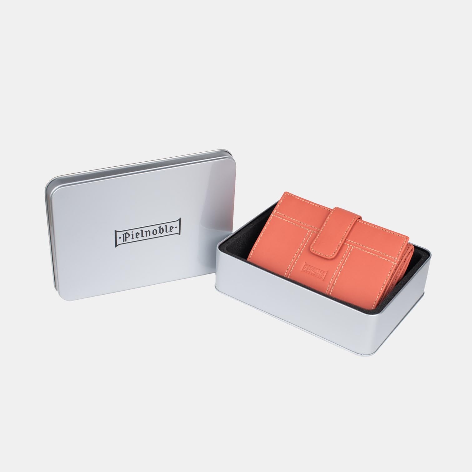 Cartera Mujer Piel Vacuno, Billetero Hecho en España, para 11 Tarjetas, Monedero Exterior con Cremallera, Protección RFID, PS502 (Melocoton, Mediano - 16cm)