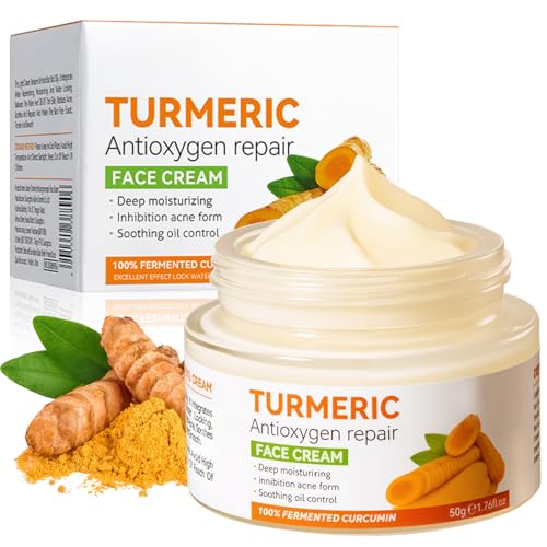 Crème Visage au Curcuma et à la Vitamine C, Crème au Anti Taches, Hydratant Anti-Âge, Cream...