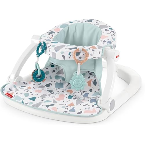 Fisher-Price Portable Baby Chair Sit-Me-Up Floor Seat With Developmental Toys & Machine Washable Seat Pad, Pacific Pebble