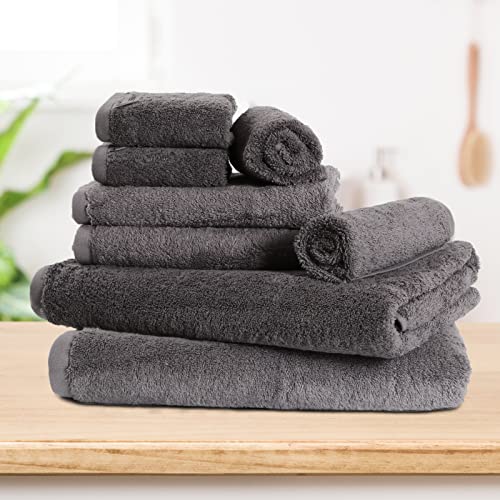 Semaxe Grey Bath Towels Set, 2 Large Bath Towels, 2 Hand Towels, 4 Washcloths, 100% Cotton Towel For Bathroom, Soft Fluffy And Absorbent Bathroom Towel, 8 Piece Towel Set #TOP6