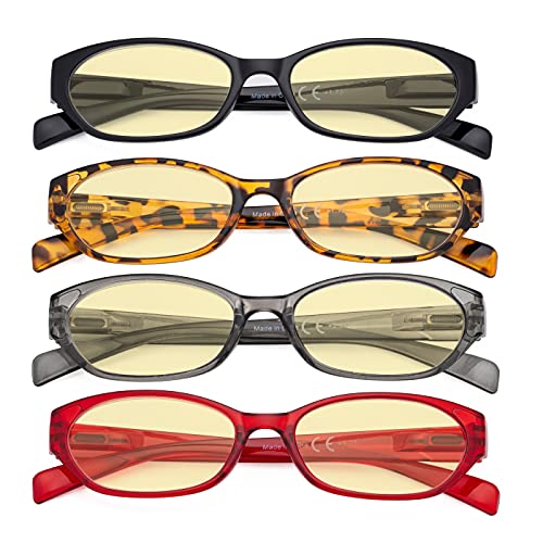 Image of Eyekepper 4 Pack Computer Reading Glasses Women - Spring Hinge Ladies Blue Light Blocking Readers Yellow Tinted +1.50