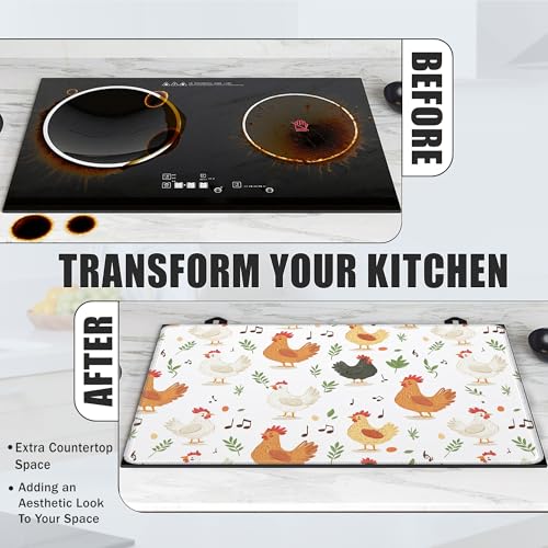 Image of Farmhouse Rooster Glass Top Stove Cover Protector,Green Leaves Music Notes Stove Top Covers for Electric Stove,Washable Heat Resistant Cooktop Mat Anti-Slip Range Covers, 28 x 20 Inch