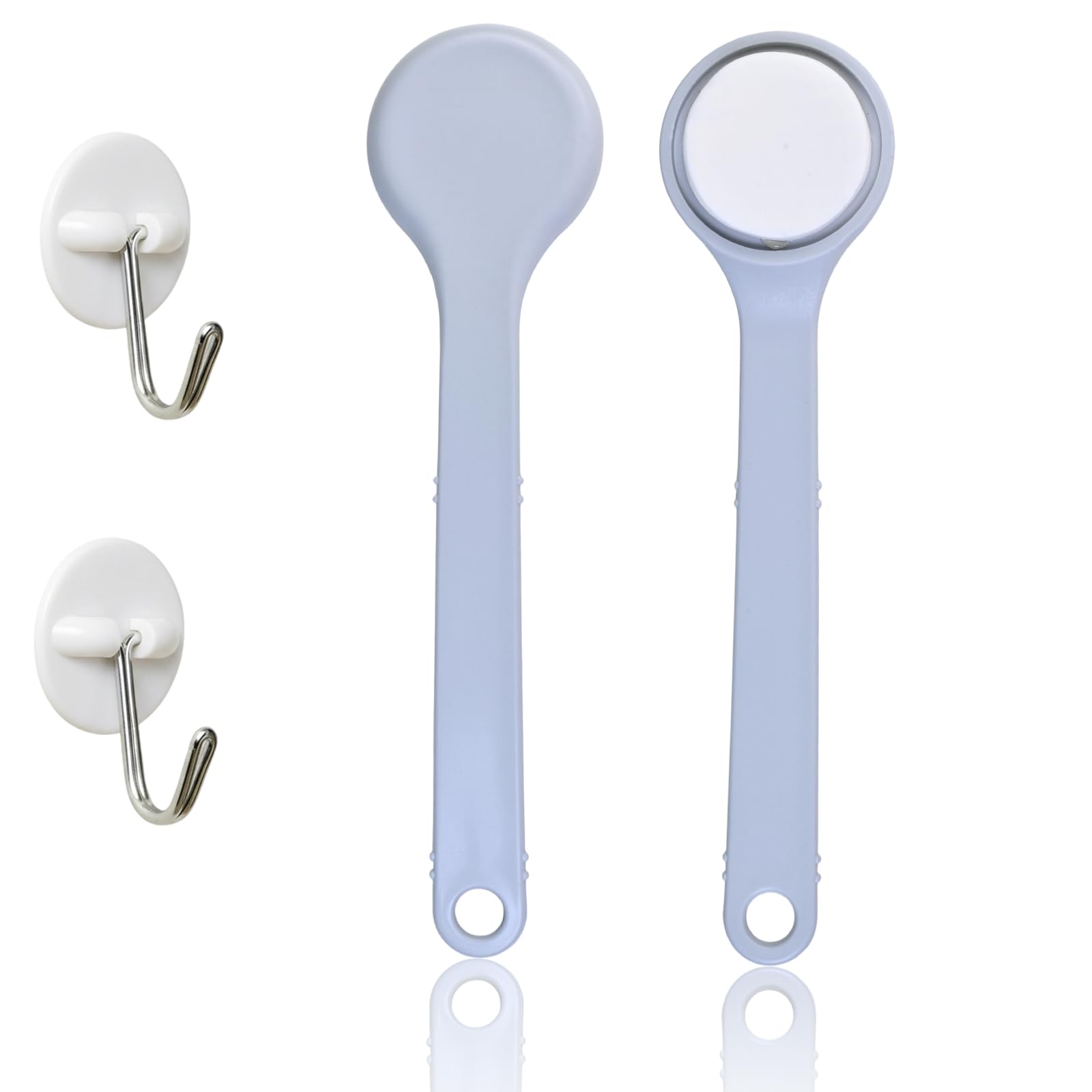 Spalma Crema Schiena, 2 Pezzi Aiuto Crema per Schiena avec 2 Crochets Ronds Autocollants, Applicatore Manuale per Lozione Schiena con Manico Lungo, Spazzola Schiena|, Spazzola Bagno Schiena, Gris