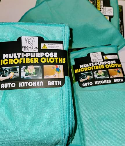 Multi-Purpose Microfiber Cleaning Cloths, Teal, 12x12 Inch, 10 Pack, Lint-Free, for Auto, Kitchen, Bath Cleaning