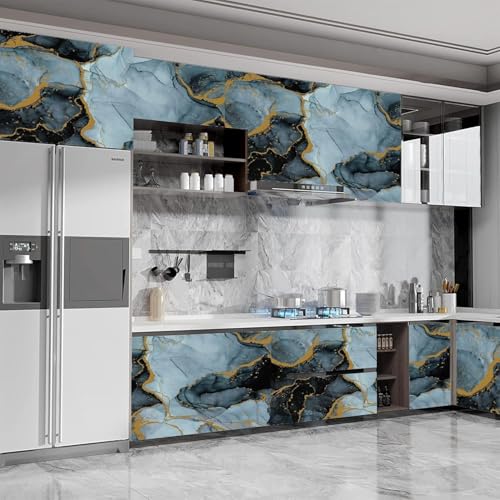 Image of KBR Self-Adhesive PVC 3D Wall Sticker Oil Proof and Waterproof, Kitchen Backsplash Dark Grey Gold Stickers Wallpaper for Hotel, Living Room, Bedroom & Cafe Walls (60cm x 200cm, Pack of 1)