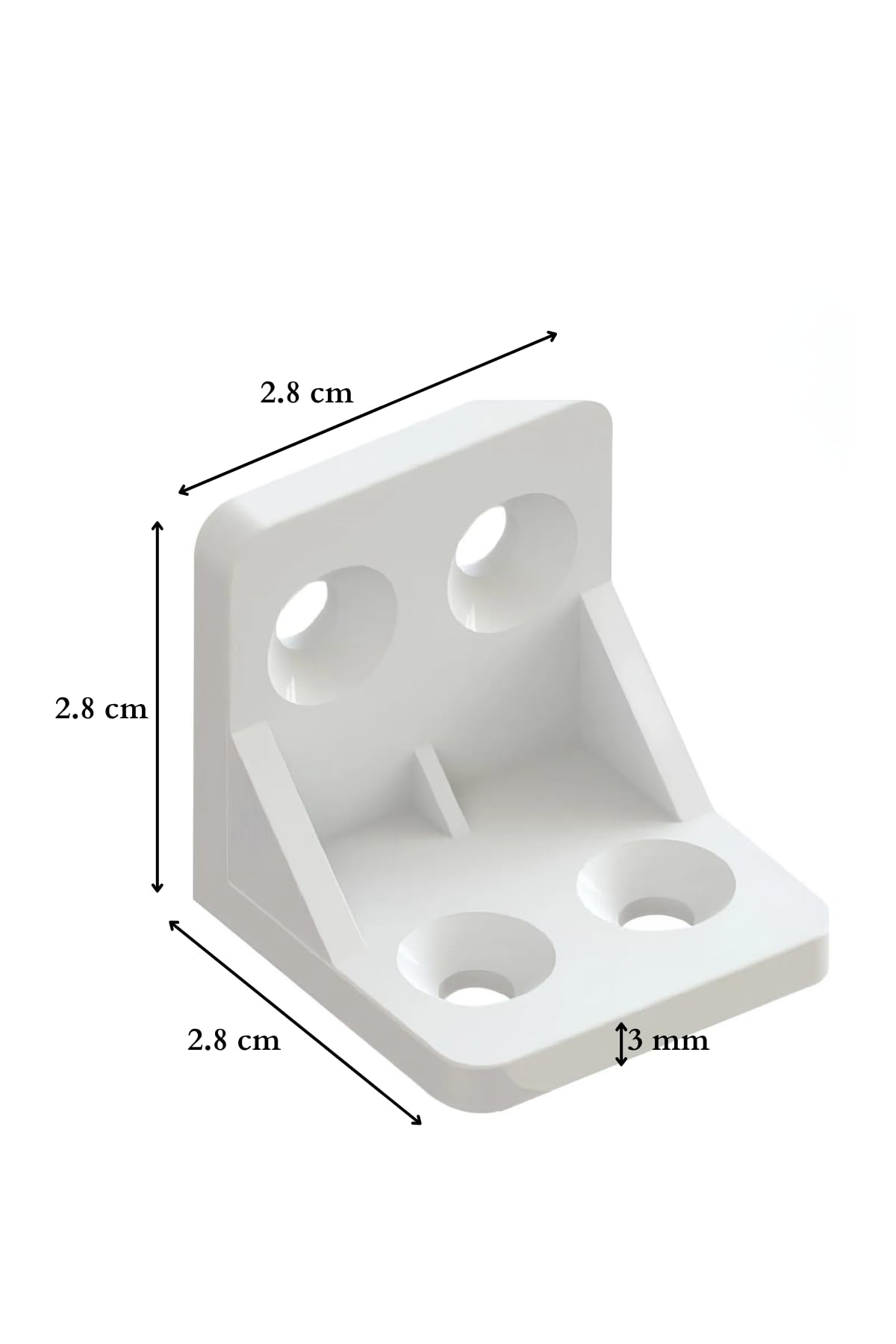 Plastik L Köşe Bağlantı Elemanı, 28x28x28 mm, Montaj Vidaları Dahil, 10 Adet (Beyaz)