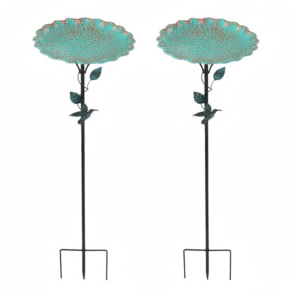 Zestaw 2 metalowych kąpielisk dla ptaków 82 cm na zewnątrz, odporne na rdzę, stojące naczynie na wodę z miską karmnika do ogrodu, patio, podwórka, ścieżki na farmie