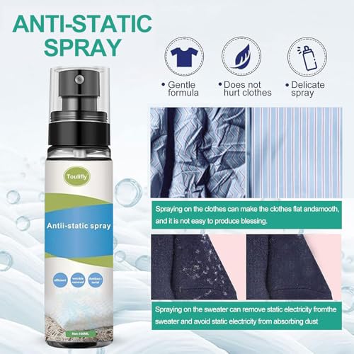 Antistatik Spray, Statik Schutzspray, Antistatikspray Für Kleidung, Anti Static Spray, Tragbare Verhindert Statik Spray, Reduzieren Sie Statische Elektrizität Auf Kleidung, Textilien und Möbeln,100ML
