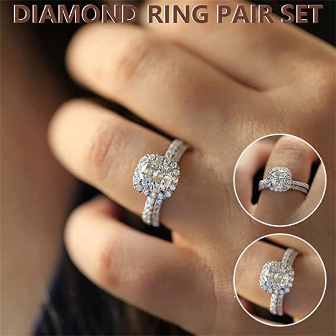 Women Engagement Rings Square Cut Princess CZ Simulated Diamond Ring Set Wedding Bands Elegant Jewelry2