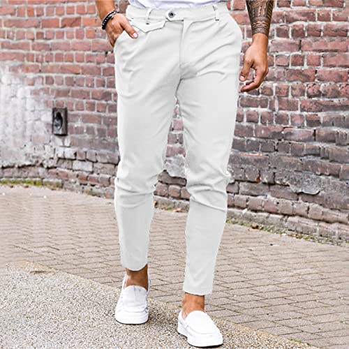 Image of Mens Chinos Slim Fit Pants Stretch Tapered Dress Pant Casual Trousers | Skinny Slacks, Flat Front Design, Stretch Cotton Fabric, Solid or Plaid, Work Dress Pants, Business Casual Wear