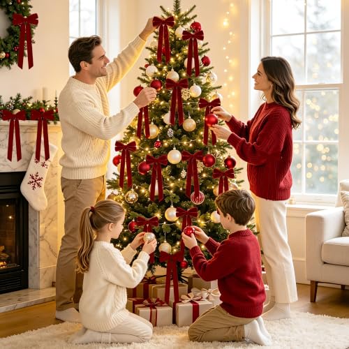 MUKOSEL 12Pcs Burgundy Velvet Bows for Christmas Tree Decorations — view 6