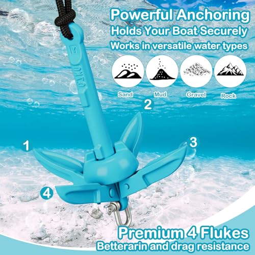 Image of Lounsweer 2 Pack 1.5 /3.5 lb Marine Kayak Anchor Kit Folding Grapnel Anchor Kit Boat Kayak Fishing Accessories for Small Boats Kayaks Canoe Paddle Boards