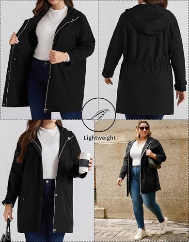 Hanna Nikole Women's Plus Size Waterproof Raincoat Lightweight Windbreaker Hooded Jacket with Pockets4
