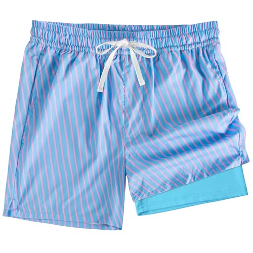 Image of XOMZG Men's Swim Trunks, 2 in 1 Bathing Suits Quick Dry Beach Hawaiian Board Shorts with Pockets