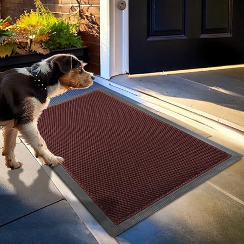 Image of Muddy Mat Mesh Quick-Dry Door Mat - Heavy-Duty, Sand & Dirt Trapper for Outdoor & Indoor, Ideal for Entrance, Mudrooms, Patios & Garages, Low-Profile, Non-Slip, Washable - Red 17 inchx30 inchx0.4 inch