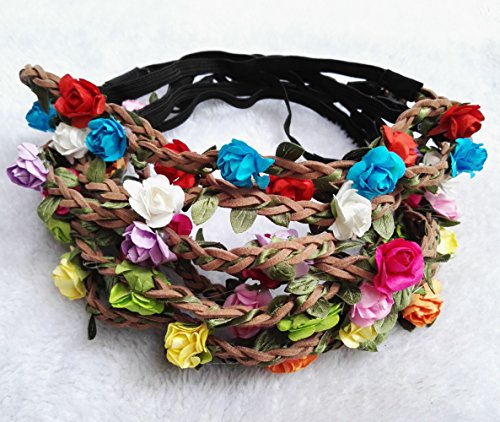 Qandsweet Girl's Bohemian Rose Floral Headbands（ 9 Pack ）