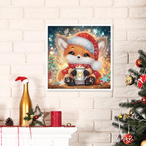Image of Diamond Painting Kit for Adults, 5D Special Shaped Animal Diamond Art Kit for Beginners, DIY Crystal Rhinestone Christmas Fox Diamond Painting, Sparkling Wall Home Decoration Gift, 11.8x11.8 Inch
