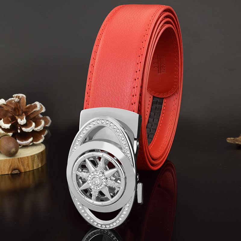 vortex rotate round buckle belt men luxury Genuines leather designer ceinture homme G (Red silver buckle, 110cm)