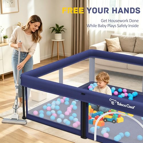 Image of TOREVSIOR Foldable Baby Playpen with Mat, 50 inchx71 inch F oldable P laypen for Babies and Toddlers, Indoor & Outdoor Kids Safety Play Pen, Portable Play Yard, Foldable Baby Playpen with 50 Ocean Balls
