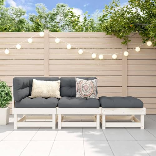 QZZCED Ensemble de 3 pièces de salon de jardin en pin massif blanc Canapé d'extérieur pour jardin