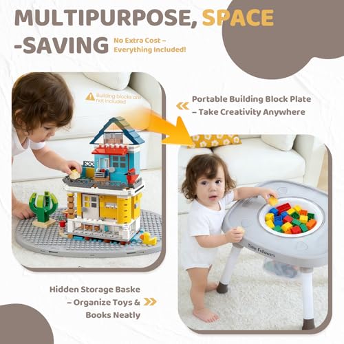 Image of Time Followers 6-in-1 Baby Activity Center | 4 Stage Montessori-Inspired Toys | Grow Stationary Standing Toddler Table | Jumpers & Bouncers | Must Have for Boy & Girl 6, 12, 24+ Month Old (Beige)