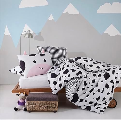100% Turkish Cotton, 3-Piece Kids Bedding Set. Hypoallergenic, Breathable and Comfortable, Happy Little Cow Themed.