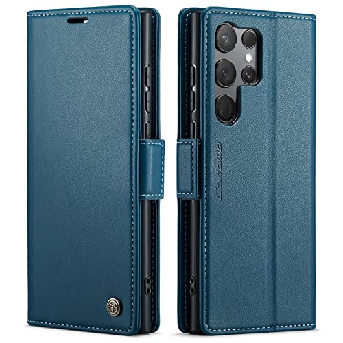 Housse Samsung S26 Ultra Premium : Étui à Rabat en Cuir de Haute Qualité Bleu