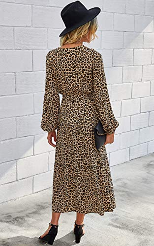 Theenkoln vestido midi feminino com estampa floral boêmio estampa de leopardo bolinhas liso gola V m