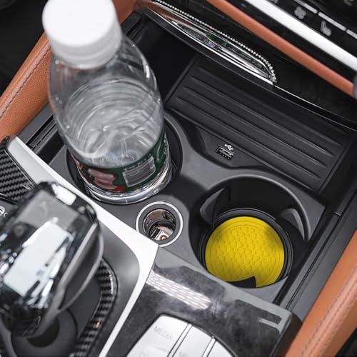 Image of Mandark 2PCS Car Cup Holder Coasters, 2.75 Inch Non-Slip Insert Water Bottle Holder Pads, Dustproof Automotive Interior Accessories Mat, Universal for Vehicles, Trucks, RVs and More(Yellow)