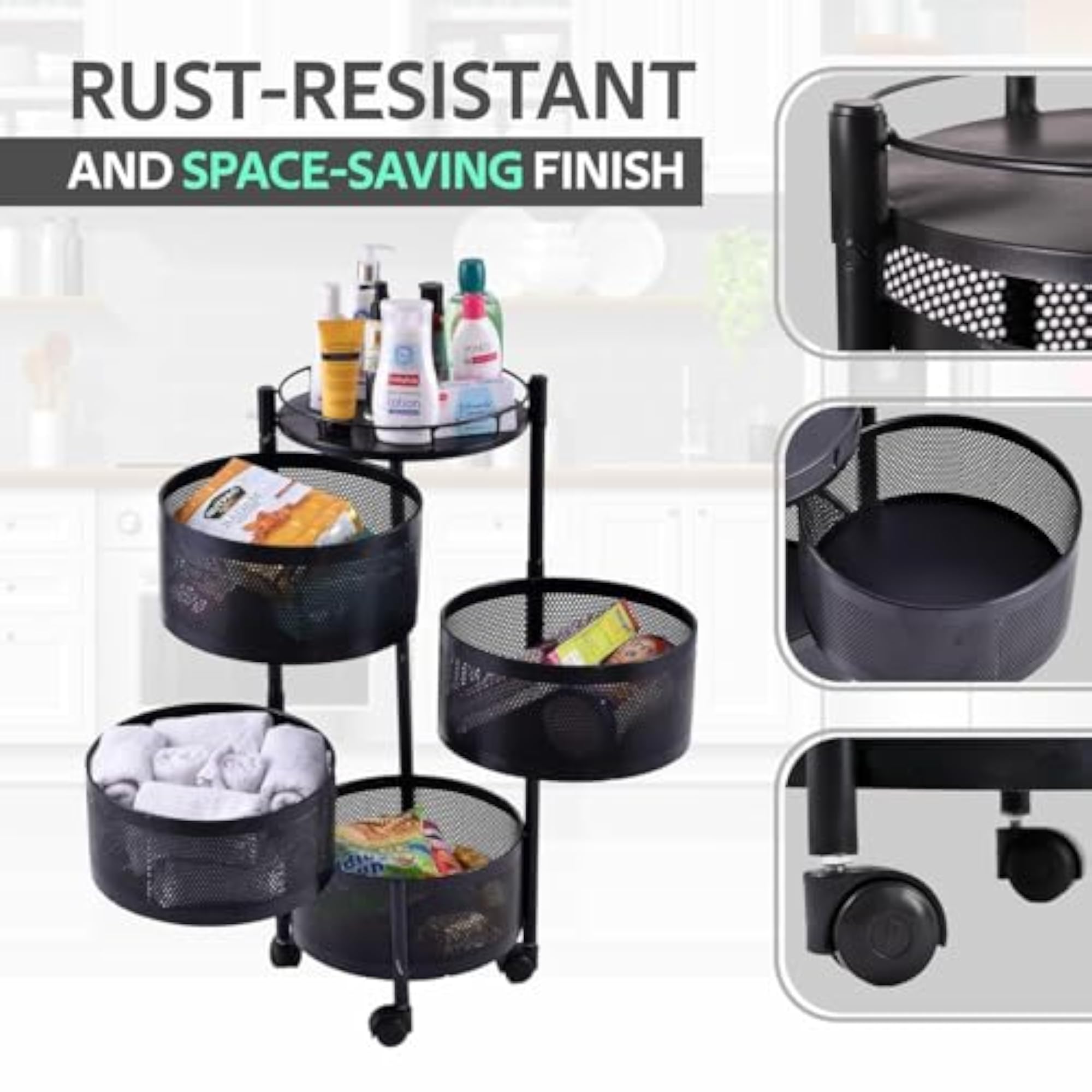 Multi-Tier Rolling Kitchen Storage Trolley with Wheels