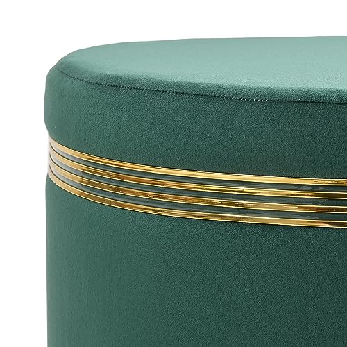 Image of NACIA Ottoman Pouffe Stool for Living Room Sitting, Green (16x16x17 inch) - Round Footstool /Foot Rest with 4 Wooden & Golden Metal Legs for Dressing Table, Home Decor, Balcony, Bedroom