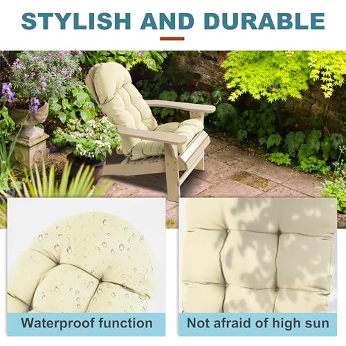 Image of Adirondack Chair Cushion, Rocking Chair Cushion 44x19.4x4 inch, High Back Patio Cushions of Upper and Lower with Ties, Sunscreen and Fade-Resistant (Vanilla Ice, 1)