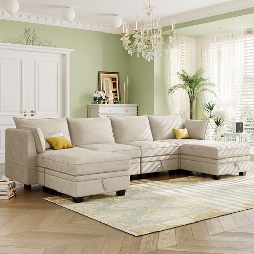 Modern Large U-Shape Modular Sectional Sofa, Convertible Sofa Bed with