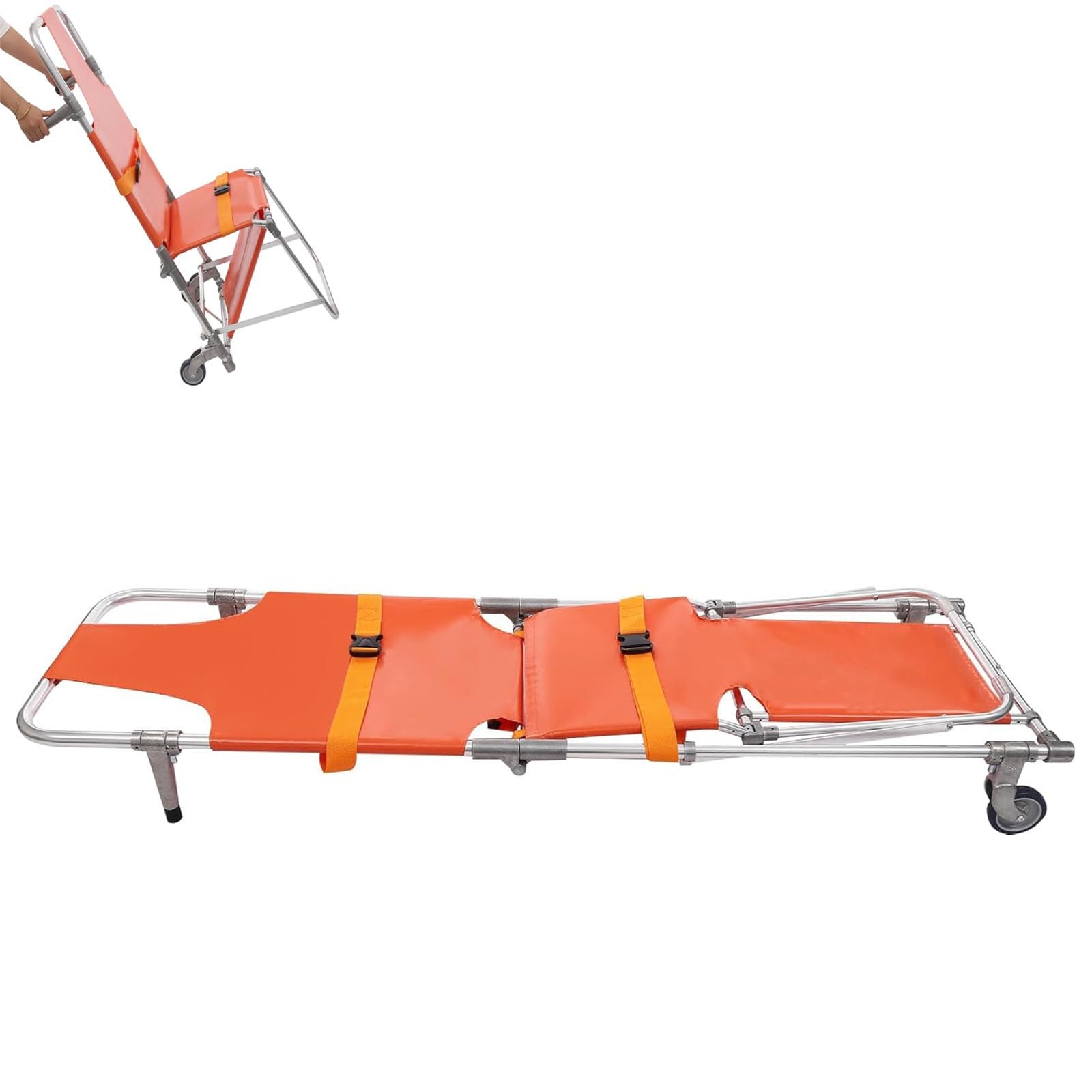 Silla salvaescaleras portátil, camilla de emergencia para escaleras, camilla plegable de aleación de aluminio con 2 ruedas, silla de escalera para personas mayores y discapacitadas, capacidad de carg