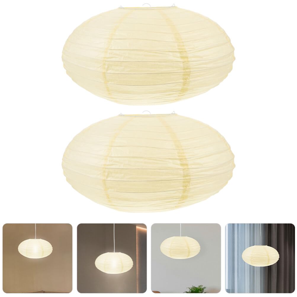 LIFKOME Pantalla De Lámpara De Linterna De Papel 2 Uds. Linterna Colgante De Estilo Japonés Chino Cubiertas De Luz Redondas Ovaladas Plegables Protector De Luz De Techo Para Decoración