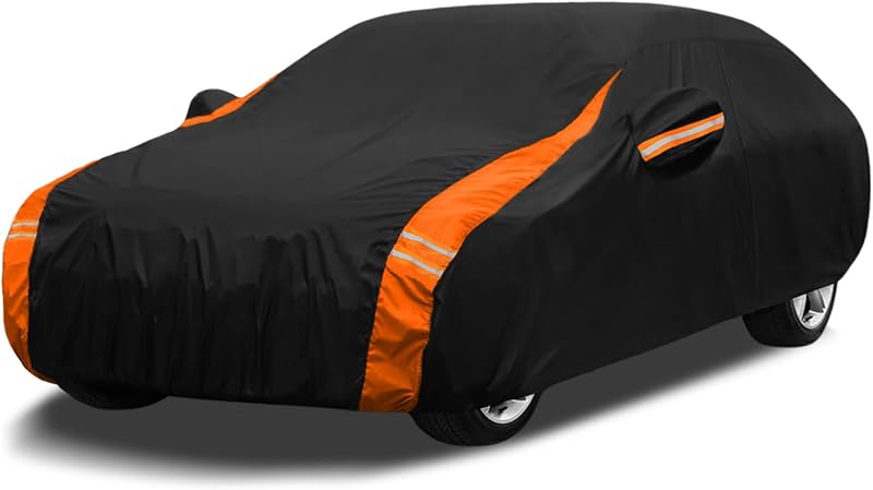 10-Layer Car Cover for Sedan 196"-208" L, Size A6 (See Size Chart) | Universal Car Cover Waterproof All Weather for Automobiles, Soft Cotton Lining Outdoor Full Covers with Door Zipper
