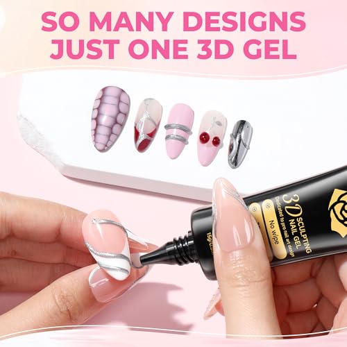 Image of UNA GELLA Metallic Silver 3D Gel Nail Art 15g, No Wipe Sculpting Gel Polish for Nail Designs, Charms and Gems Decoration, Lamp Curing Required DIY Art Salon at Home