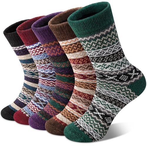 Image of Loritta Wool Socks for Women, Winter Warm Hiking Boot Socks Gifts | Classic Cozy Crew, Vintage Knit, Soft Thick House Socks, Outdoor, Christmas Gift, Stocking Stuffers for Mom Grandma Wife