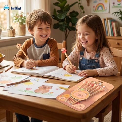 Image of FunBlast Capybara Pencils with Cute Erasers on Top - Pack of 6 Cartoon Pencil for Kid with 3D Kawaii Topper, Writing Drawing Tools for Kids, Birthday Return Gift for Kids (B)