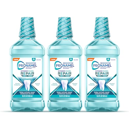 Image of Sensodyne Pronamel Intensive Enamel Repair Toothpaste & Mouthwash Bundle - Sensitive Teeth & Cavity Protection, Whitening Toothpaste (Pack of 4, 3.4 oz) & Mouthwash (3 x 16.9 fl oz)