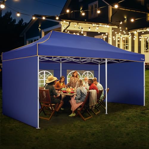 Image of HOTEEL 10x20 Heavy Duty Pop Up Canopy Tent with 4 Sidewalls, Commercial Outdoor Canopy Tents for Parties Event Wedding with Roller Bag, Waterproof & UV 50+, Upgraded Thick Hexagonal Legs, Deep Blue