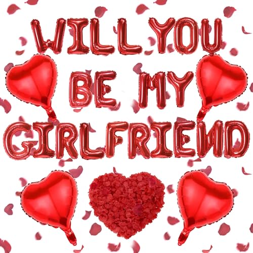 Will you be my girlfriend balloons decorations red letter and heart shape balloons
